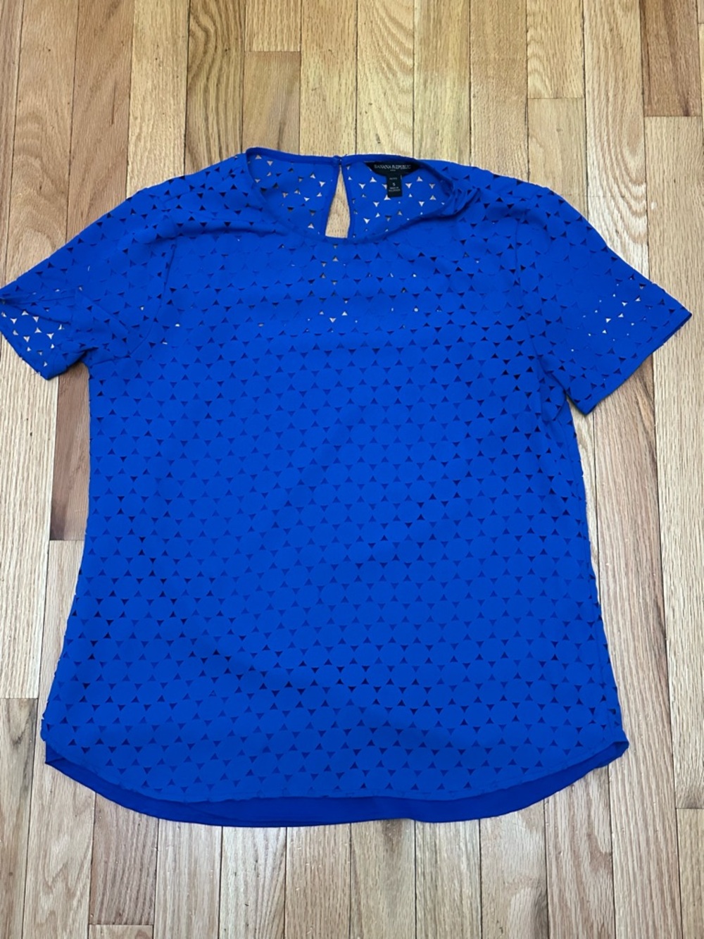 NWOT Banana Republic Cobalt Blue Short Sleeve Laser-Cut Blouse